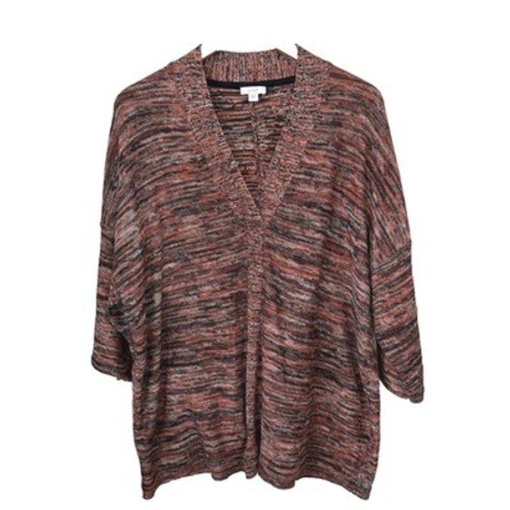 Pure‎ Jill Knit V-Neck Sweater Womens Large 3/4 Sleeve Multicolor Casual Cotton